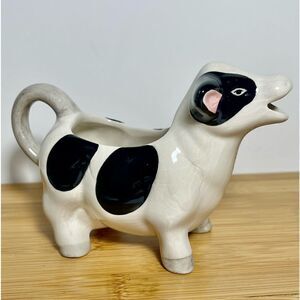 Vintage Black White Gray Tail Pink Utters Ears Holstein Cow Ceramic Creamer